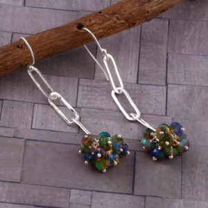 Beautiful Natural Blue Gemstone , Rondelle Opal , Silver Earring , Ear Wire Earring E-106