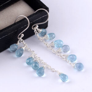 Natural Blue Gemstone Earring , Ear Wire Earring ,Faceted Gemstone Earring ,Teardrops Silver Earring E-110