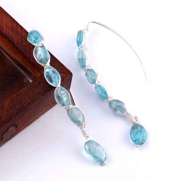 Beautiful 100% Natural Gemstone Earring , Blue earring , Nuggets Silver Earring E-62