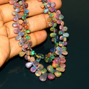 Natural Ethiopian Opal Briolets Smooth Beads Gemstone Beaded Necklace - 5X3.5-10X8MM