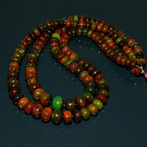 Natural Ethiopian Opal Rondelle Smooth Beads Gemstone Beaded Necklace -7.5X4.5-12.5X9.5MM