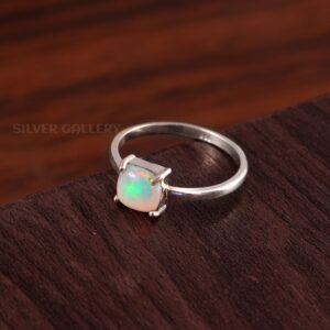 Natural Ethiopian Opal Ring, Engagement Ring, 925 Sterling Silver, Dainty Opal Ring- R889
